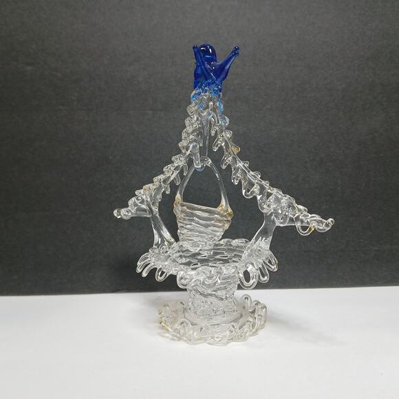 Hand Blown Spun Art Glass Mini Bluebird on top of Well Mini 4" Figurine - Picture 8 of 9